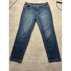 Style & Co Premium Jeans Womens 12 Medium Wash Straight Leg Embroidered Pockets